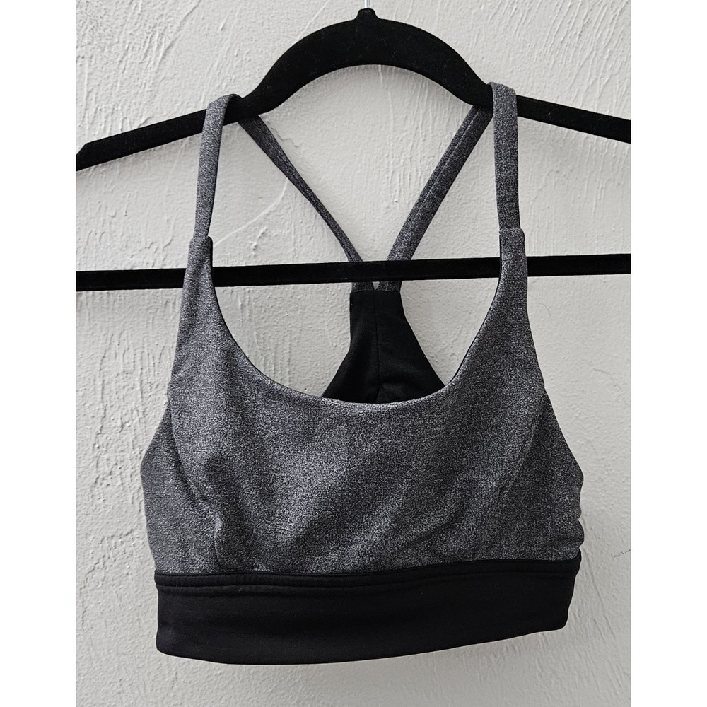 Lululemon Womens Sports Bra Racerback Two‎ Tone Gray Black Size 2 EUC Logo